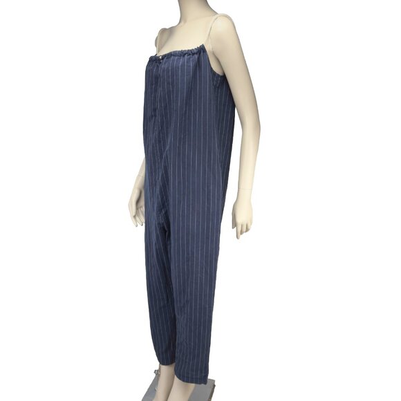 COTTON Sailor Oversized Straight Navy Blue White Striped Ropes Jumpsuit sz S / M - Picture 2 of 5